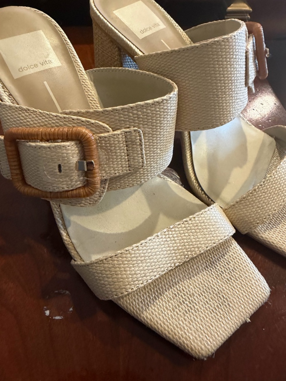 Dolce Vita Posy Neutral Woven Buckle block sandals - Picture 2 of 4